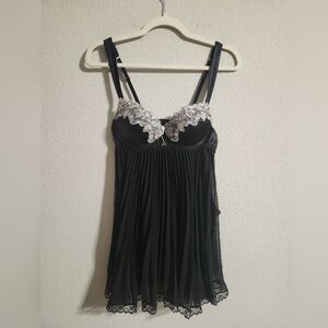 Cinema Etoile Seductivewear Pleated Babydoll lingerie thong set black size small